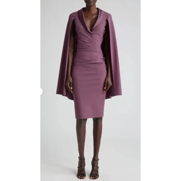 CHIARA BONI La Petite Robe Shiarif Pleated Dress 46 US 10 Split Cap Sleeve Shawl